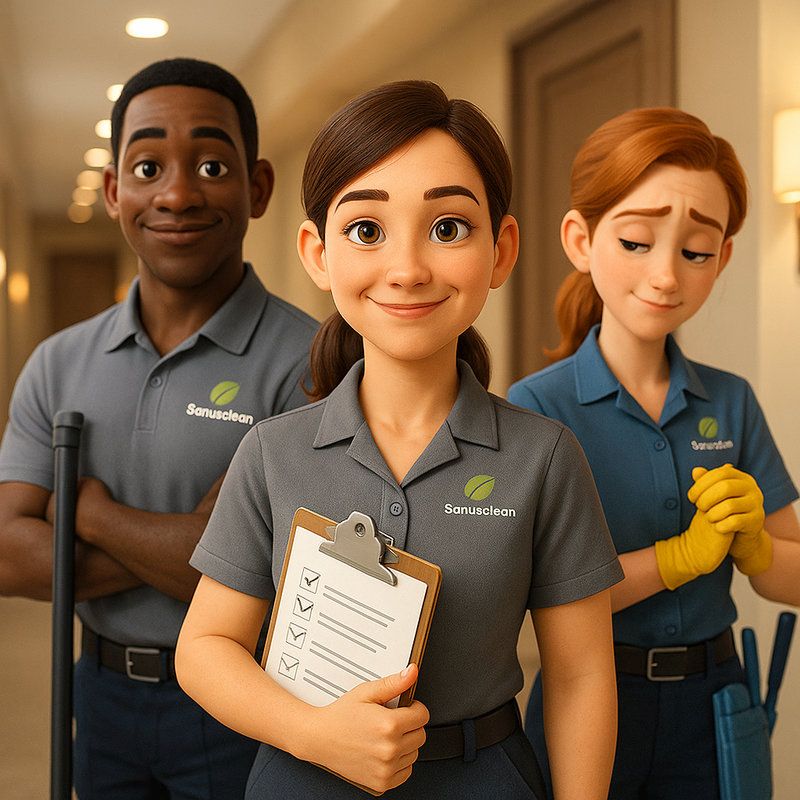 Sanusclean Reinigungsteam in Arbeitskleidung